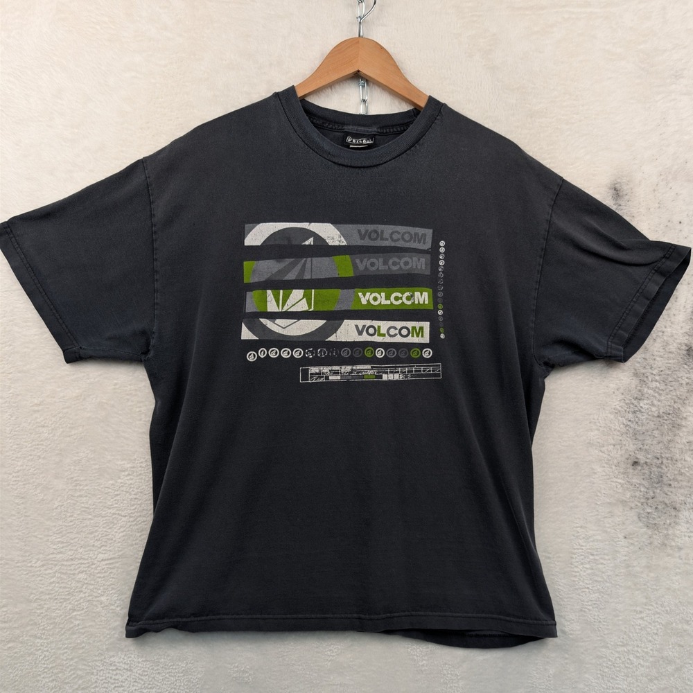 VTG Volcom T-Shirt Men's XL Black Faded Skate Streetwear Grunge Distressed Y2K - Picture 1 of 8